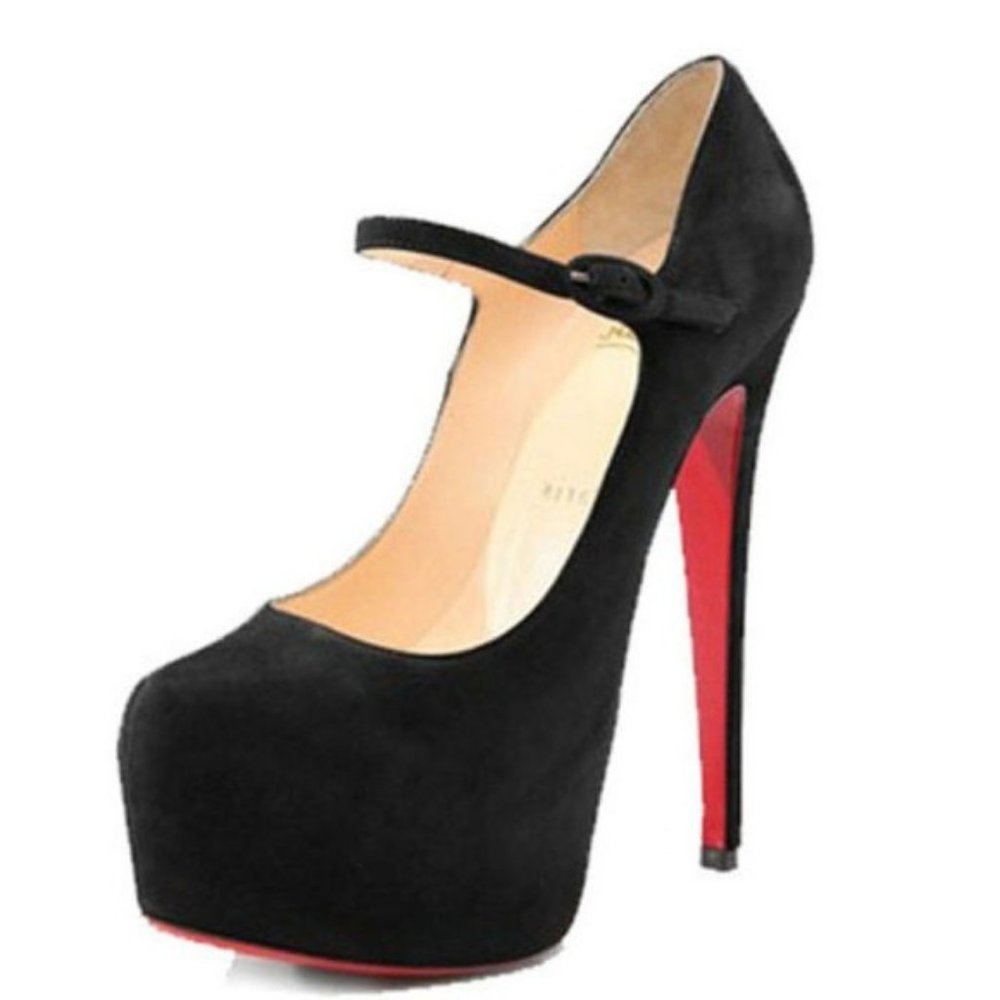 Christian Louboutin Black Suede Mary Jane Platform Pumps with Red Sole